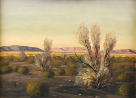 CARL GLEN BRAY (American/California b. 1917) A pa: CARL GLEN BRAY (American/California b. 1917) A painting, "Desert Landscape," oil on board, signed. 12" x 16". Framed. Note: Studied with Maynard Dixon and Russell Swan.