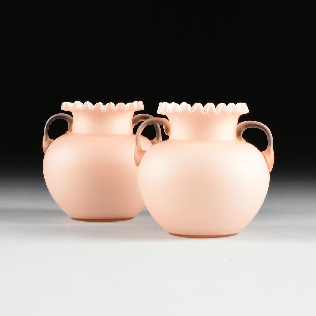A PAIR OF PEACHBLOW ART GLASS VASES IN THE MANNER OF (1 of 6)