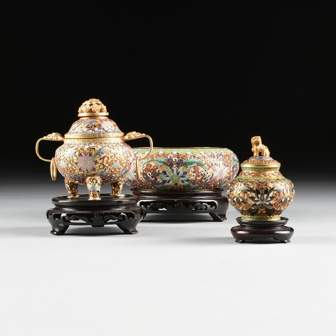 A GROUP OF THREE CHINESE CLOISONNÉ DECORATED GILT (1 of 18)