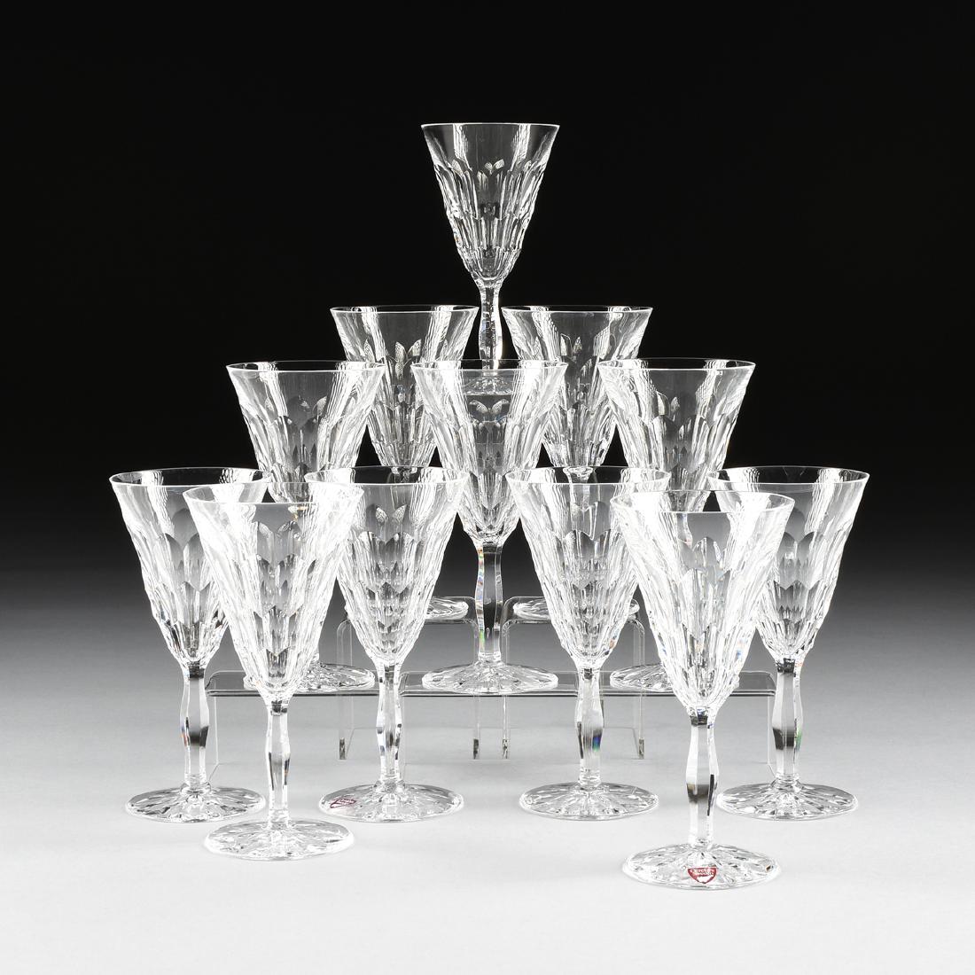 A SET OF TWELVE ORREFORS CUT CRYSTAL CLARET WINE: A SET OF TWELVE ORREFORS CUT CRYSTAL CLARET WINE GLASSES IN THE "GATE" PATTERN, SWEDEN, LATE 20TH CENTURY, the flared bowl with hexagonal cuts raised on baluster form stem, on matching cut foot, engra