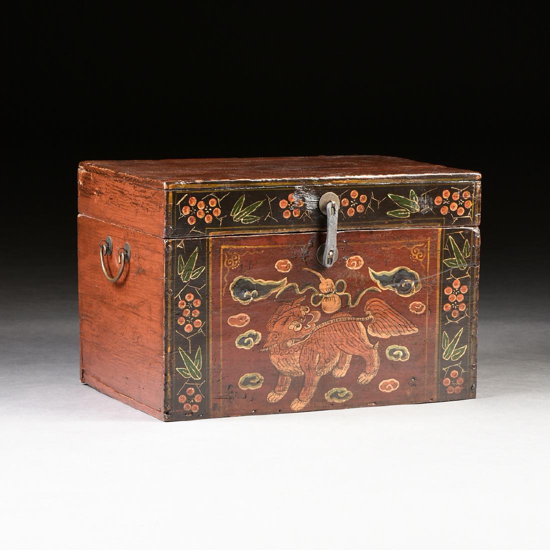 A CHINESE LACQUERED TEAKWOOD HINGED BOX, LATE (1 of 7)