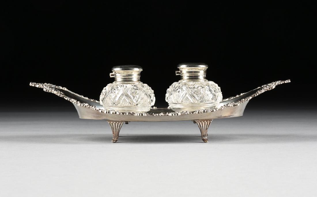 A VICTORIAN STERLING SILVER AND CUT GLASS INKSTAND, (1 of 12)