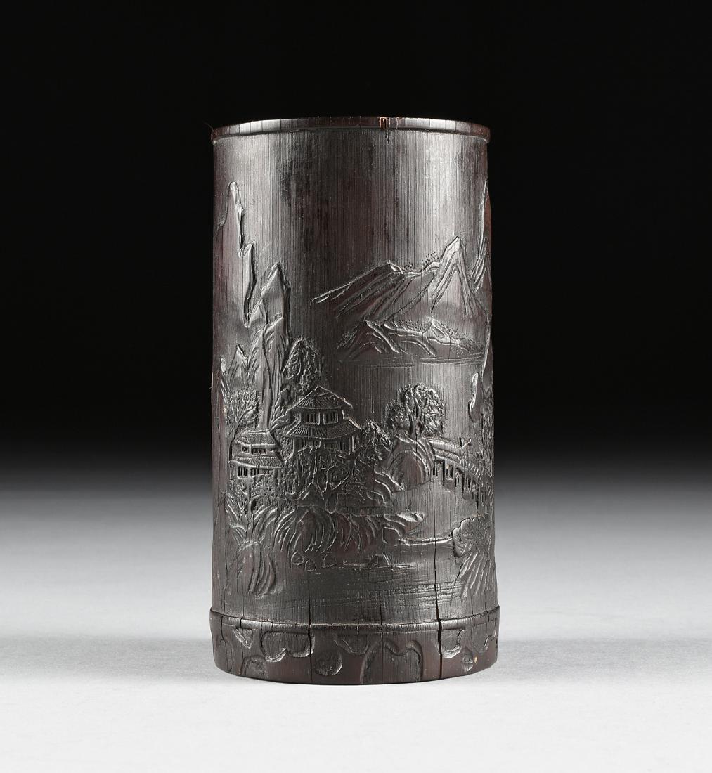 A LATE QING DYNASTY STYLE BAMBOO BITONG BRUSH POT, LATE (1 of 8)