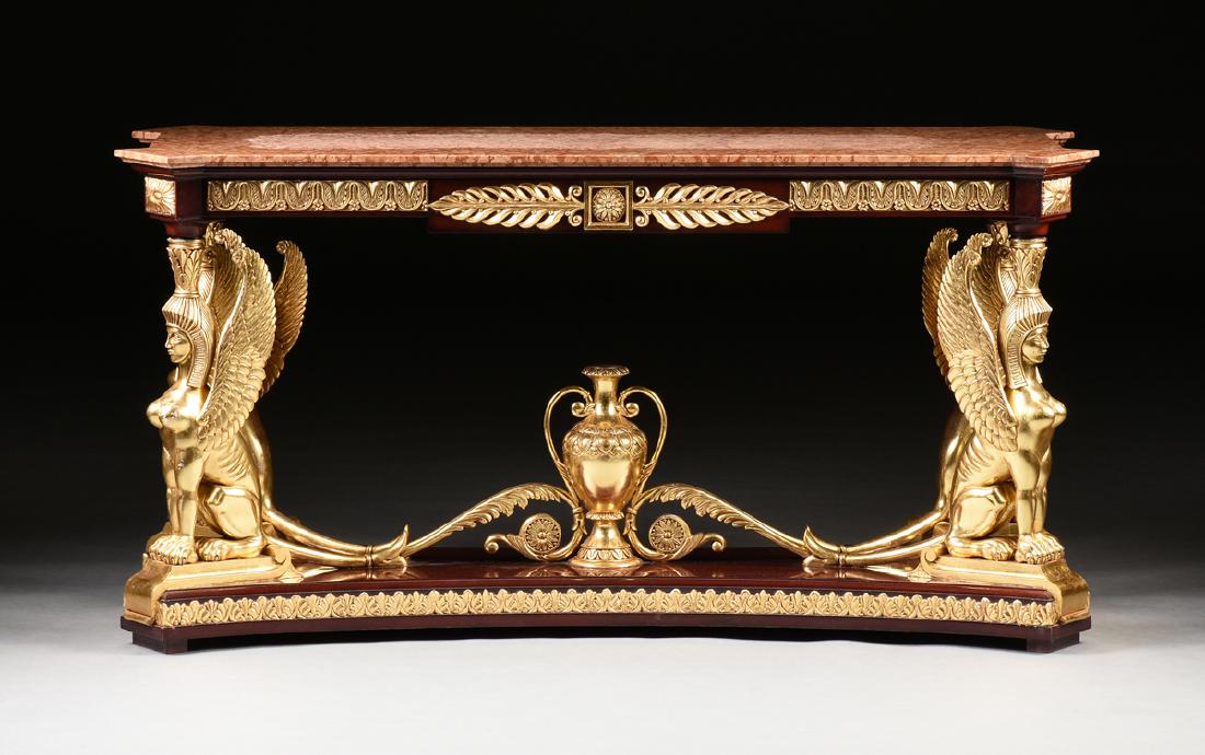 AN EGYPTIAN REVIVAL PARCEL GILT MAHOGANY MARBLE TOP (1 of 10)