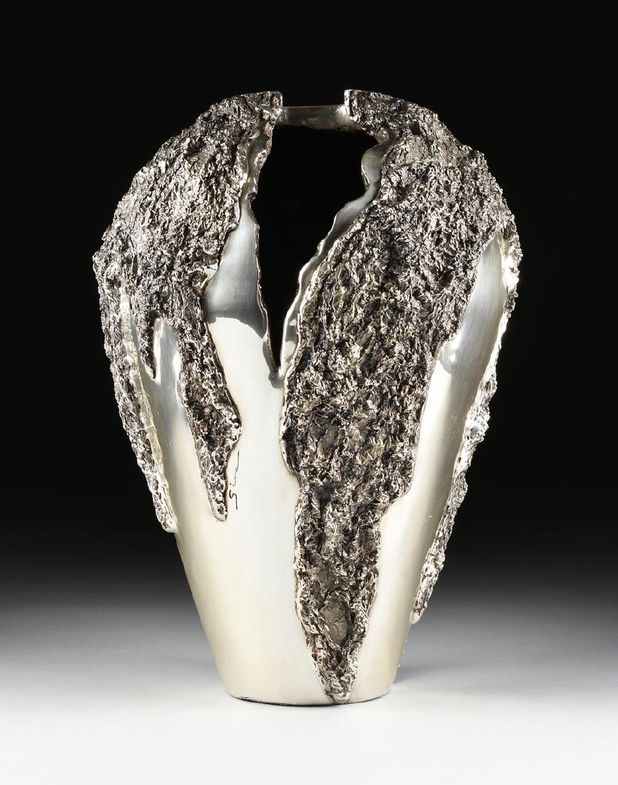 SIMA ABRAHAM (Mexican) A MONUMENTAL SILVER PLATED VASE, (1 of 10)
