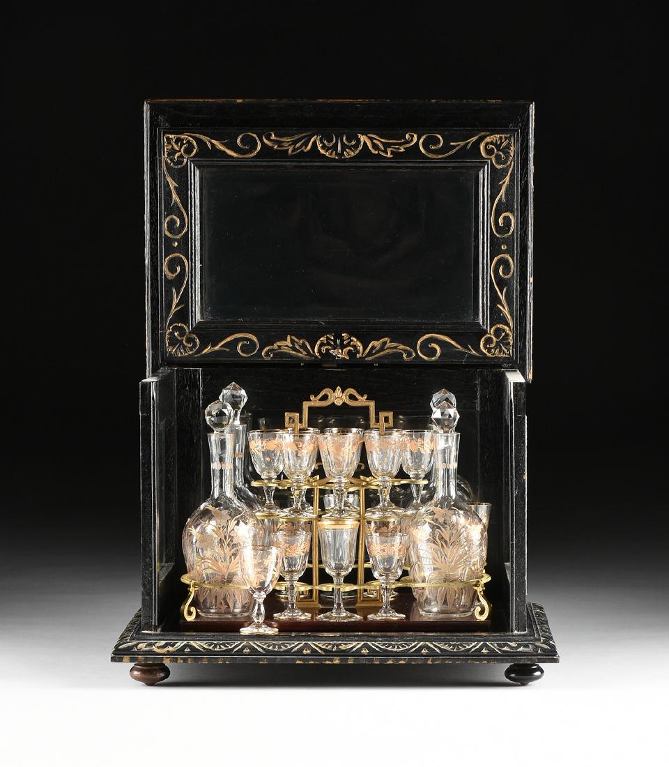 A NAPOLEON III ETCHED CRYSTAL AND BLACK LACQUER PARCEL (1 of 9)