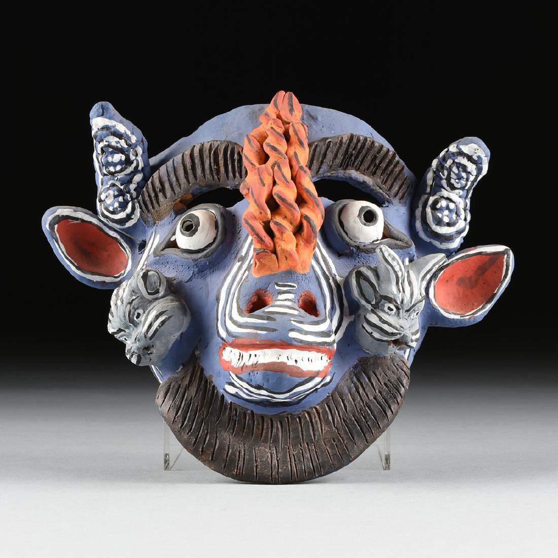 A MEXICAN FOLK ART TERRACOTTA POTTERY MASK, MID/LATE (1 of 9)