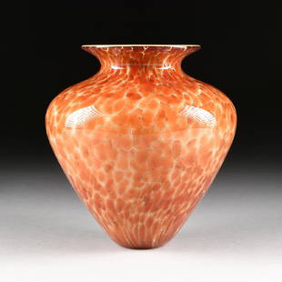 MICHAEL COHN (American b. 1949) AND MOLLY STONE: MICHAEL COHN (American b. 1949) AND MOLLY STONE (American b. 1950) A CASED BLOWN GLASS "TORTOISE SHELL" VASE, EMERYVILLE, CALIFORNIA, 1998, of baluster from with opaline luster interior and mottled to