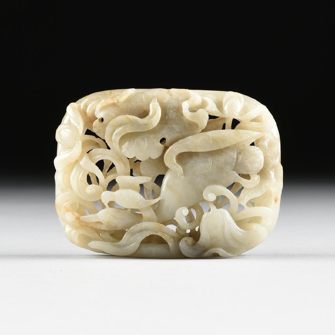 A SPRINGWATER JADE OPENWORK CARVED BUCKLE PLAQUE, IN (1 of 6)