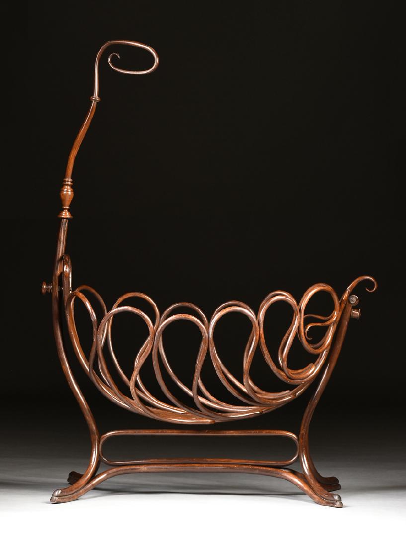 A STAINED BENT BEECHWOOD ROCKING CHILD'S CRADLE MODEL (1 of 5)