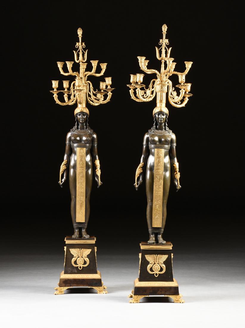 A PAIR OF EMPIRE STYLE GILT AND PATINATED BRONZE (1 of 14)