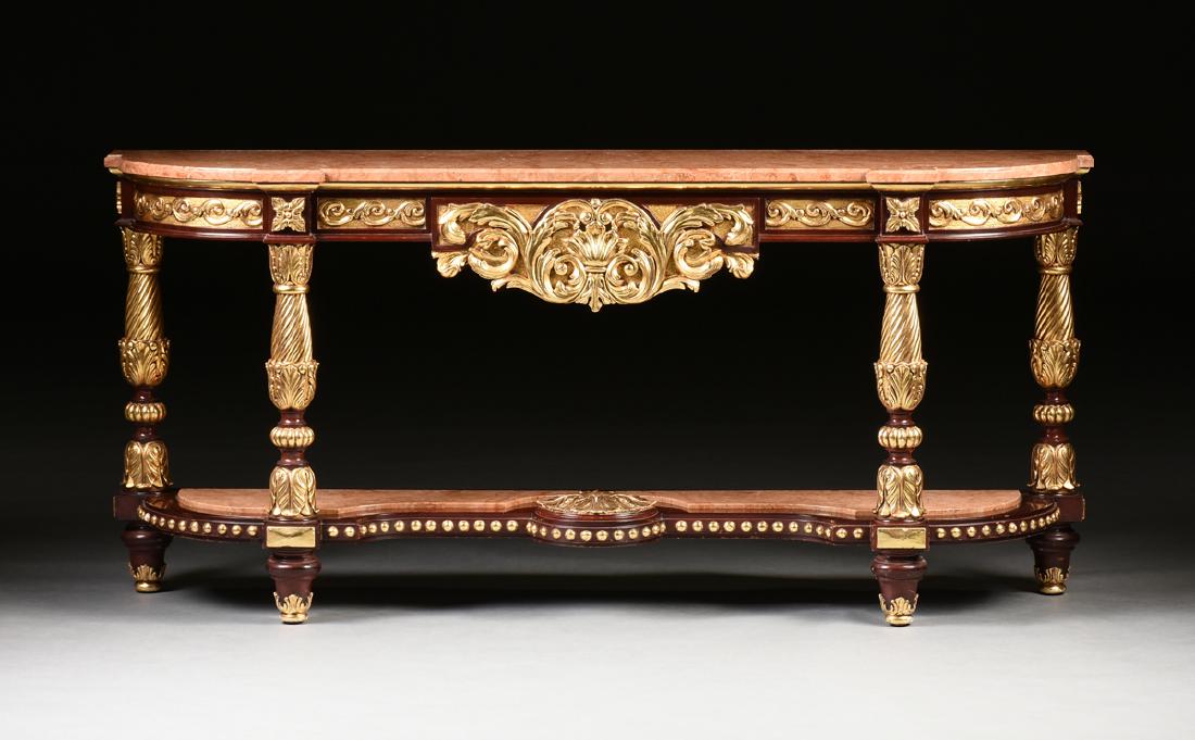 AN ITALIAN EMPIRE STYLE PARCEL GILT MAHOGANY MARBLE TOP (1 of 7)