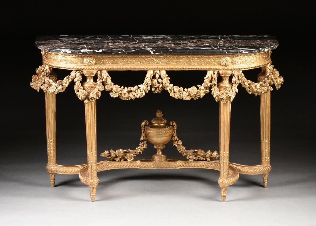 A LOUIS XVI STYLE GILTWOOD NERO PORTORO MARBLE TOP (1 of 10)