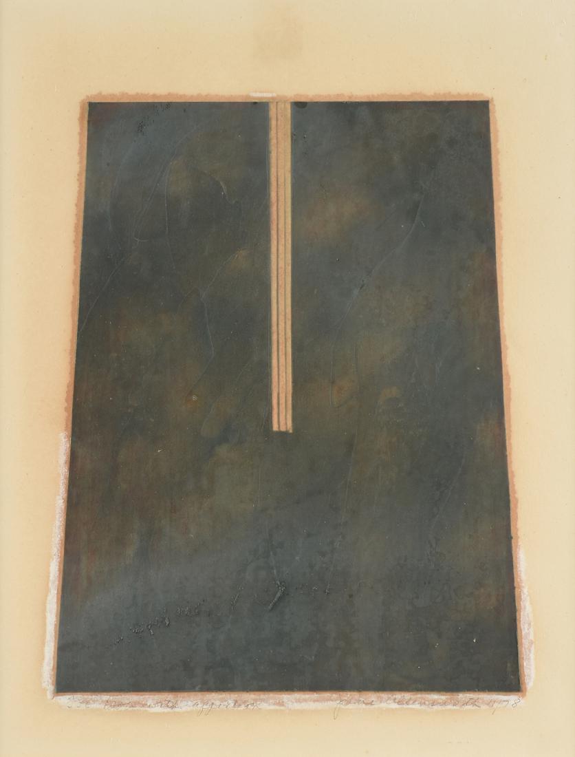 JANE ALLENSWORTH (American/Texas b. 1937) A PAINTING,: JANE ALLENSWORTH (American/Texas b. 1937) A PAINTING, "For Bob with Affection," mixed media on paper, dated 1978 and signed in pencil L/R, titled L/L.11 1/2" x 9"