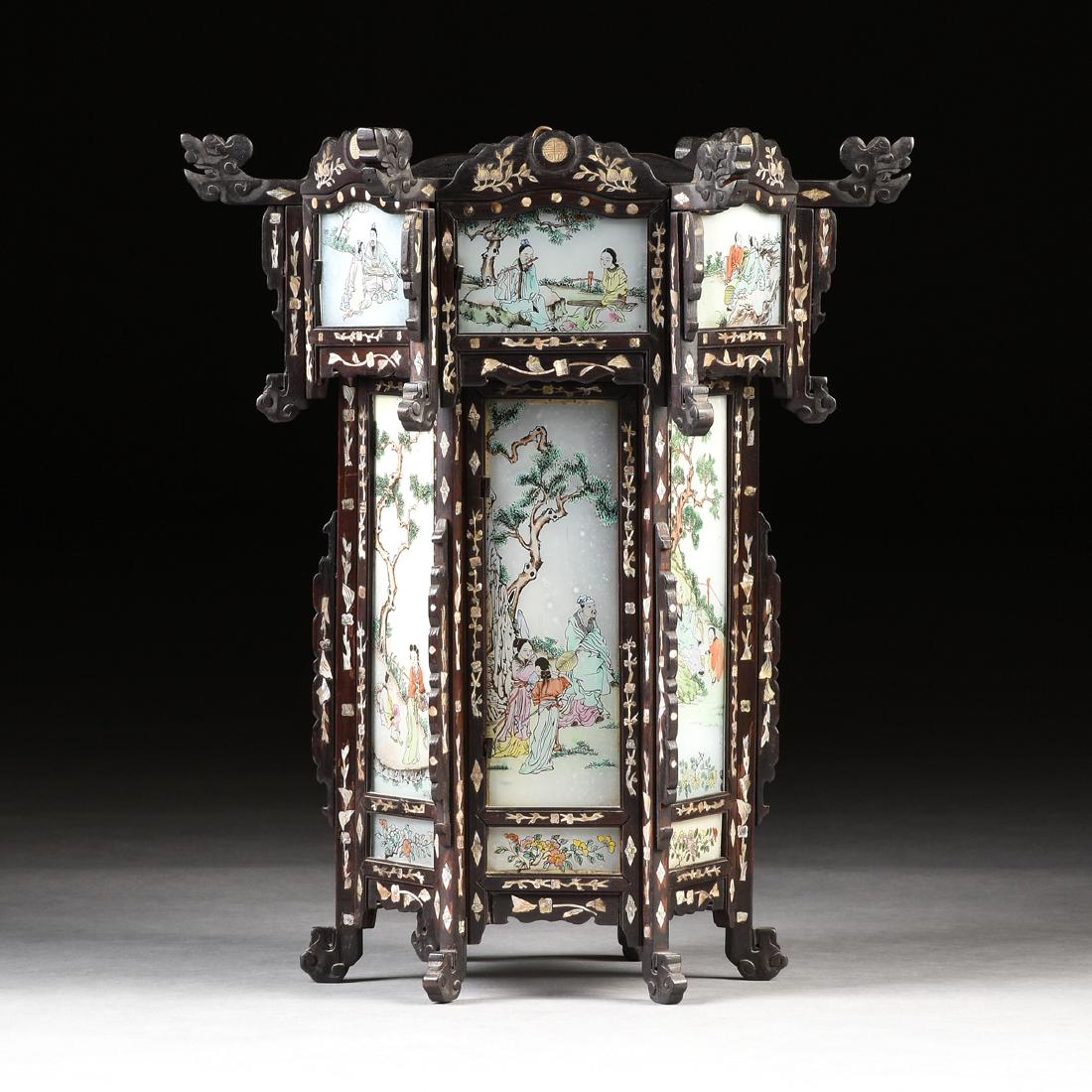 A LATE QING DYNASTY MOTHER OF PEARL INLAID HARDWOOD (1 of 10)