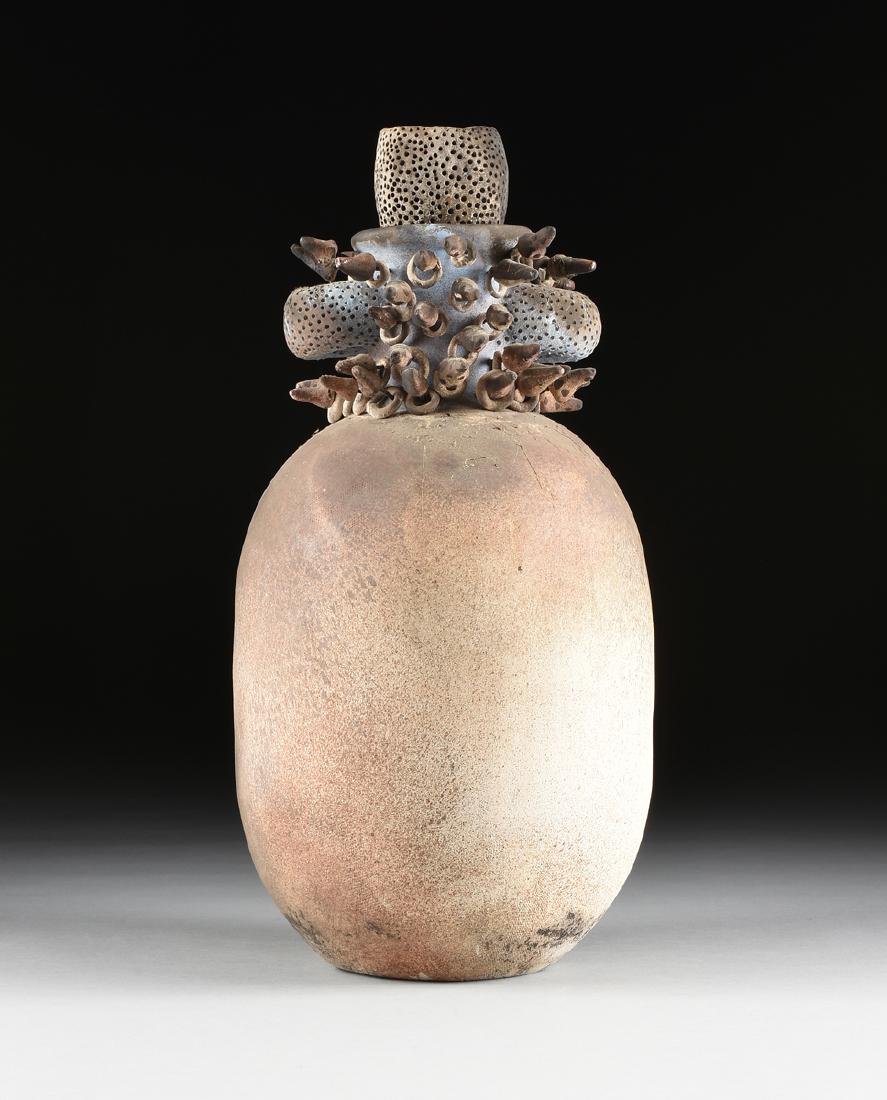 A RAKU POTTERY WATER JUG AND CUP VESSEL, CIRCA 1990, (1 of 11)
