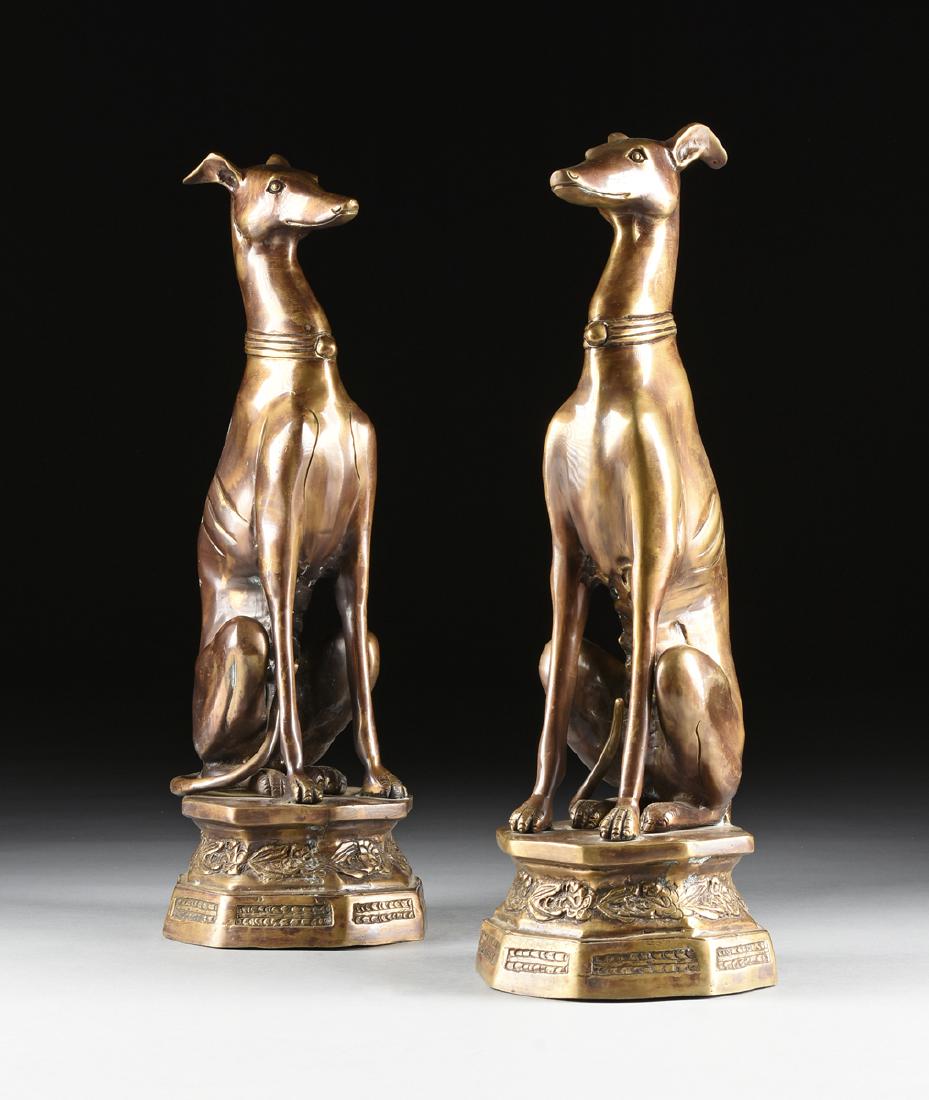 A PAIR OF ART DECO STYLE CAST BRASS WHIPPET DOG (1 of 10)