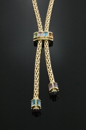 A 14K YELLOW GOLD, AMETHYST, BLUE TOPAZ, AND CITRI