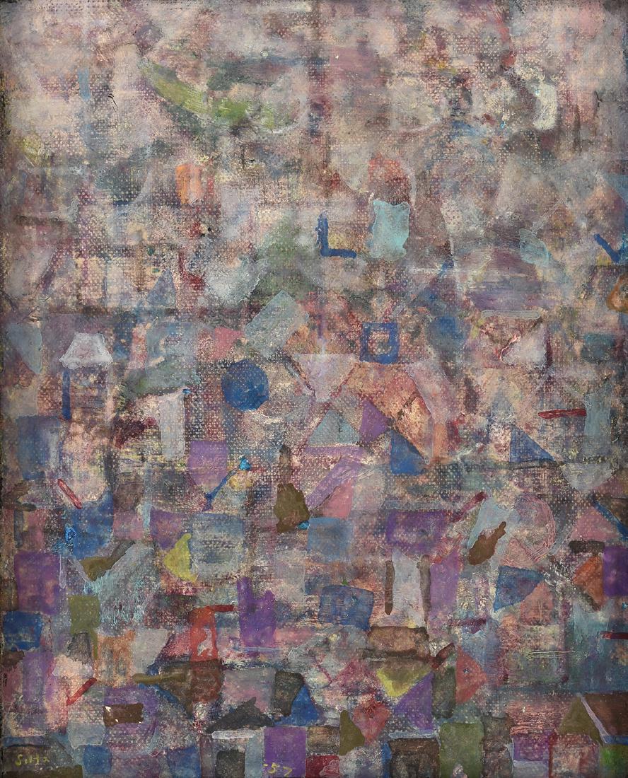 AMERICAN SCHOOL (20th Century) A PAINTING, "Rooftops," (1 of 10)