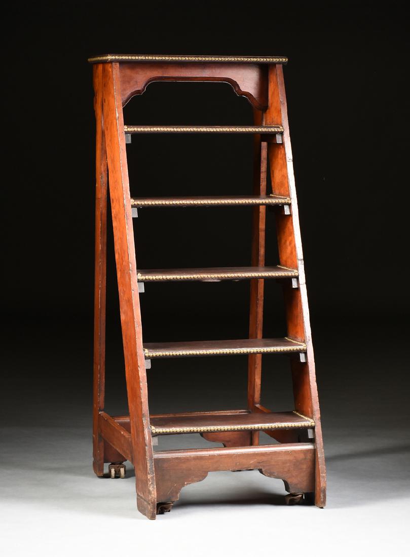 A SEVEN STEP STAINED CHERRY LIBRARY LADDER, POSSIBLY (1 of 8)