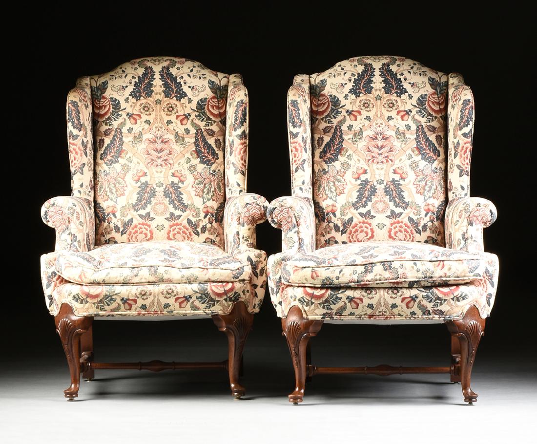 A PAIR OF QUEEN ANNE STYLE MAHOGANY WING BACK (1 of 8)