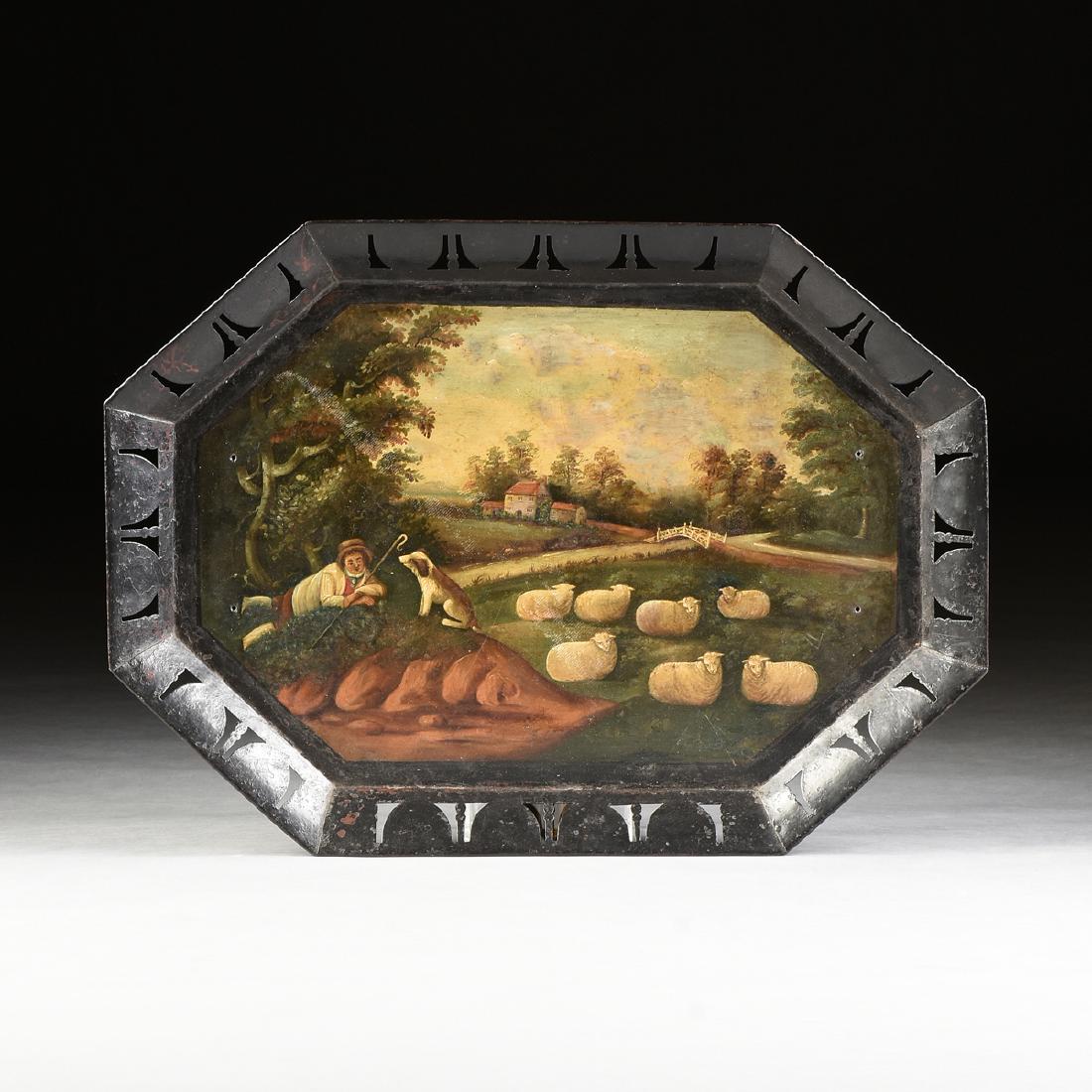 A TOLE PEINTE RETICULATED IRON TRAY, ENGLISH, POSSIBLY (1 of 8)