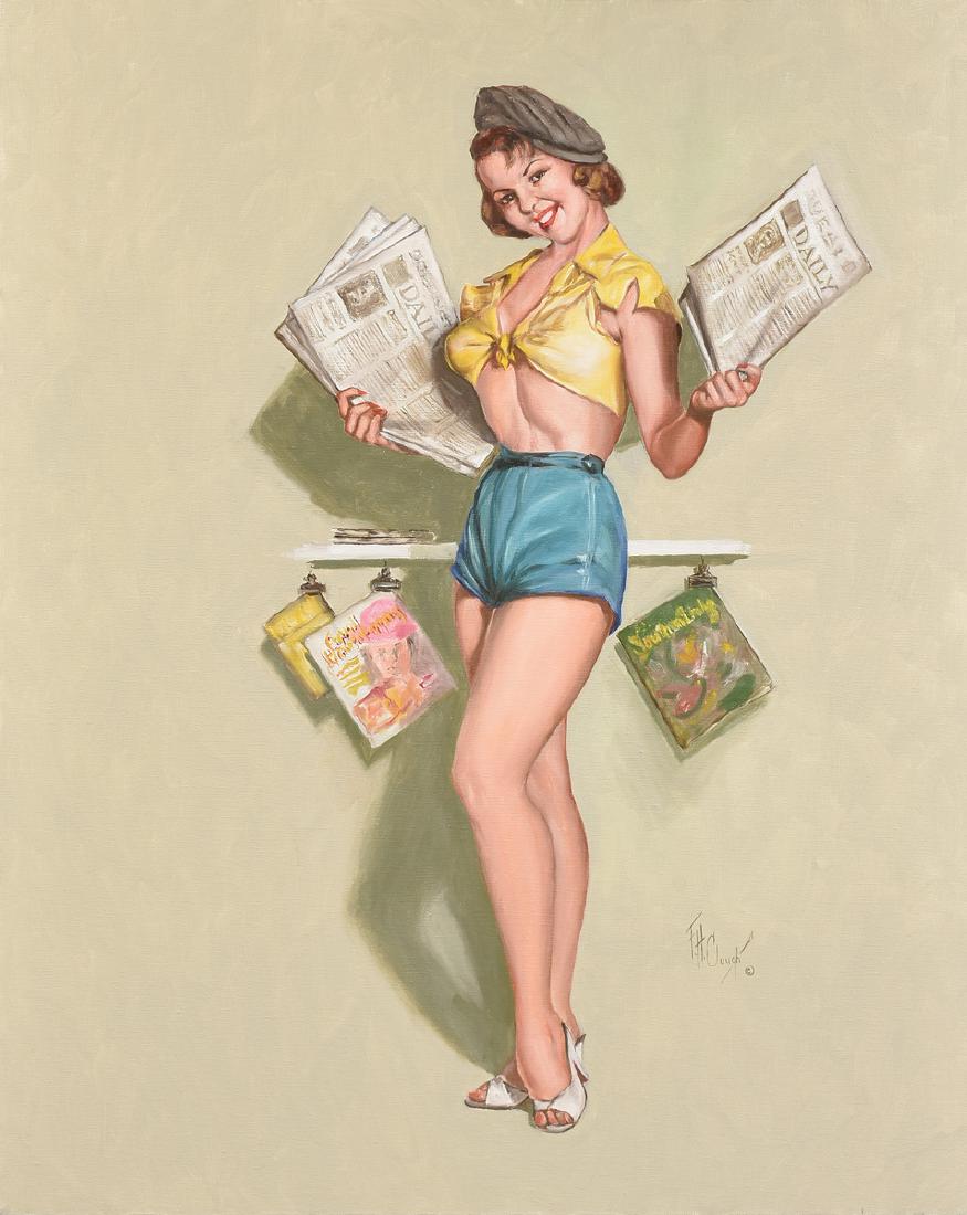 FORREST CLOUGH (American 1910-1985) A PAINTING, "Daily: FORREST CLOUGH (American 1910-1985) A PAINTING, "Daily Herald," oil on canvas, signed L/R. 24" x 30"