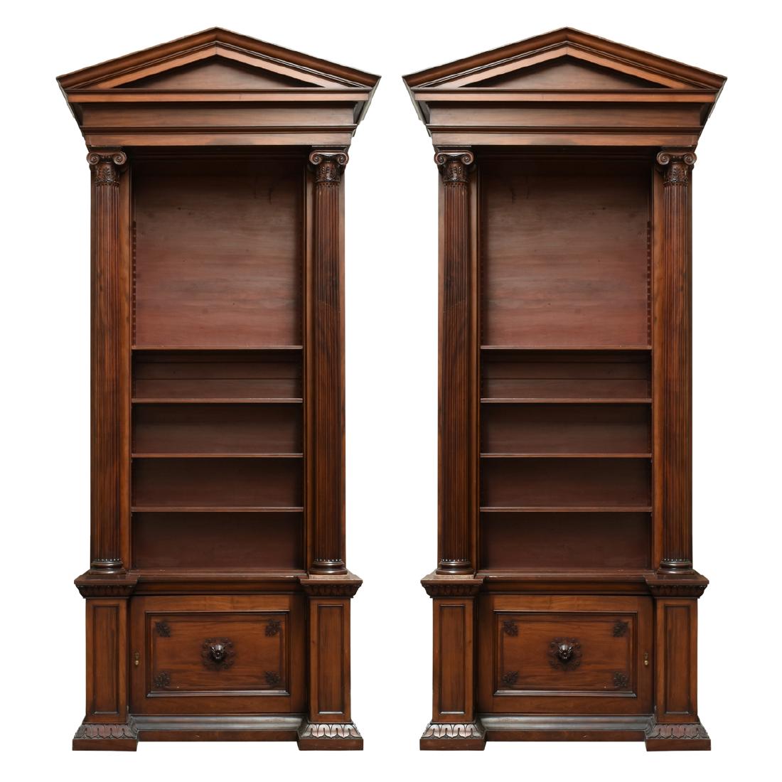 A MONUMENTAL PAIR OF REGENCY STYLE MAHOGANY BOOKCASES, (1 of 10)