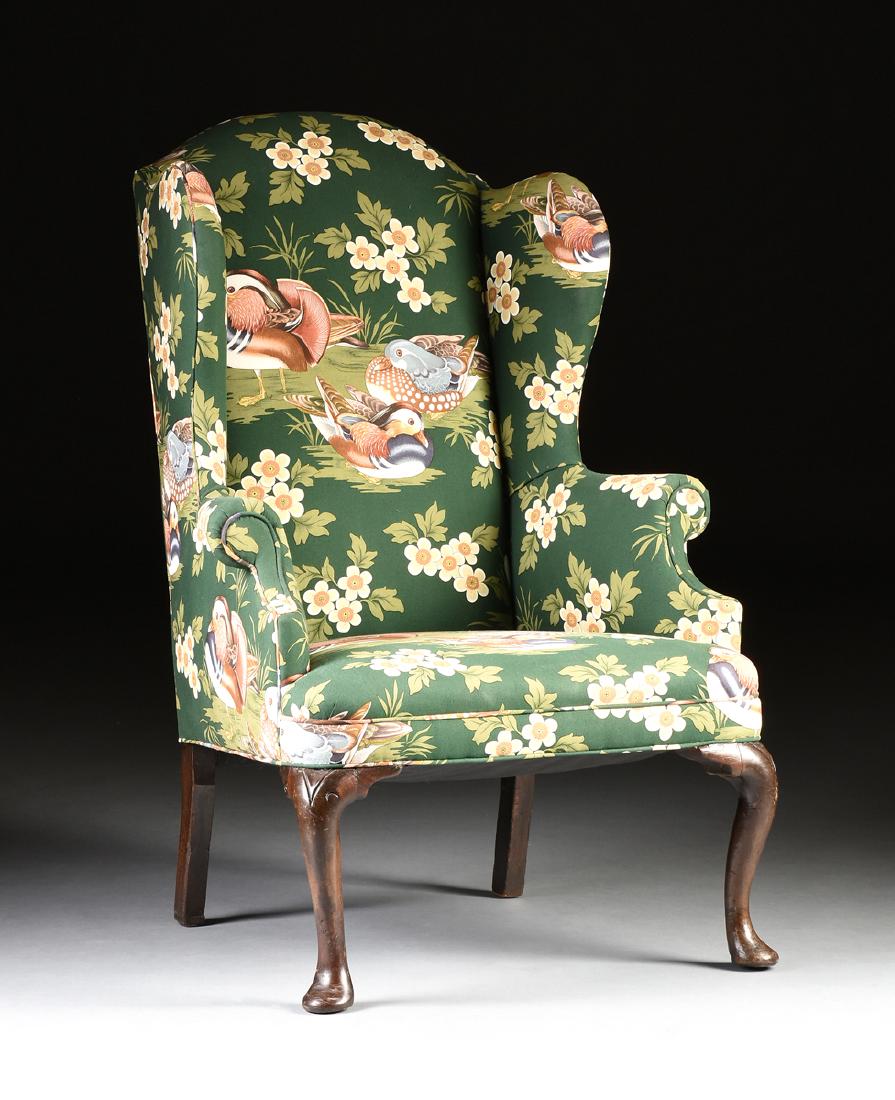 A GEORGE II CARVED BEECH WING BACK ARMCHAIR, ENGLISH, (1 of 7)