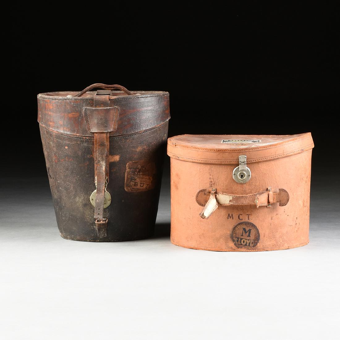 A GROUP OF TWO LEATHER TRAVELING HAT CASES, CIRCA (1 of 9)