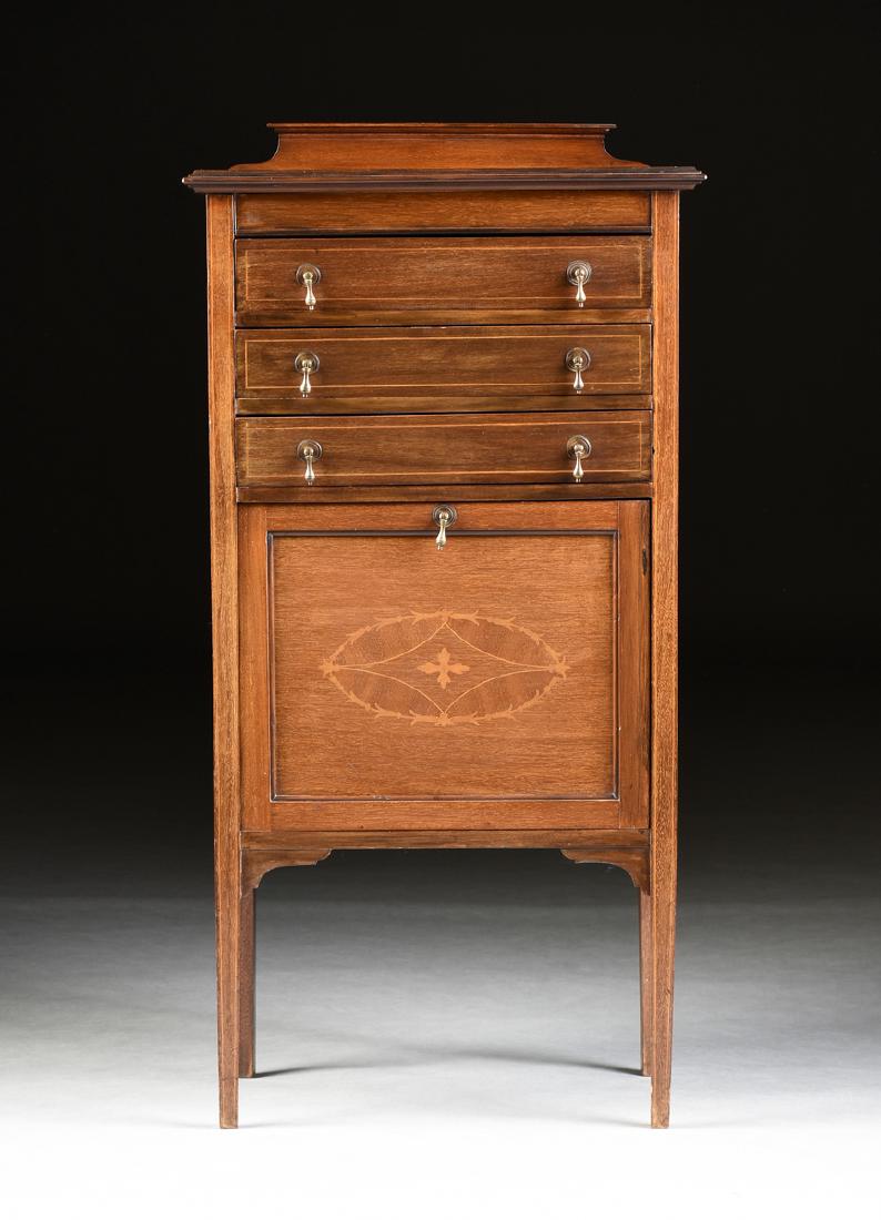 AN ENGLISH ARTS AND CRAFTS MARQUETRY INLAID MAHOGANY (1 of 8)