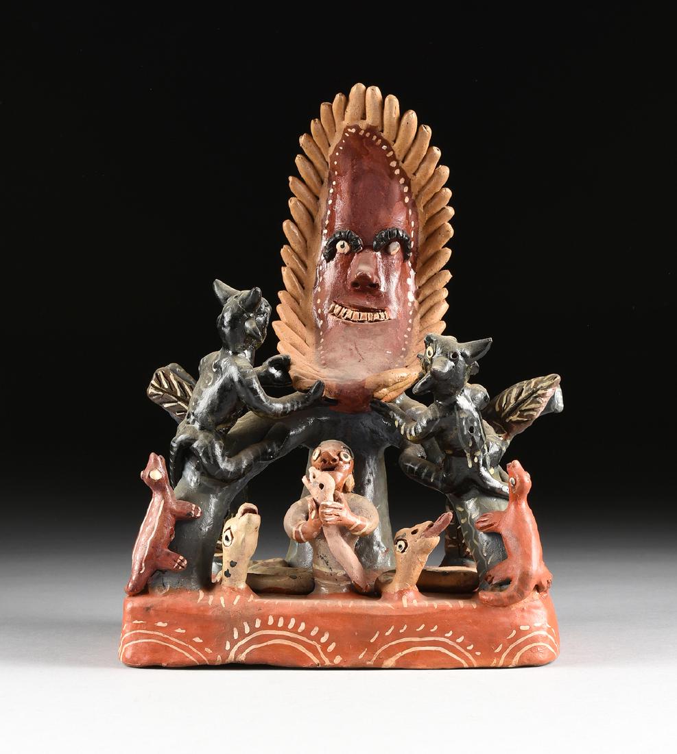 A MEXICAN GLAZED TERRA COTTA FOLK ART FIGURAL GROUP, (1 of 11)