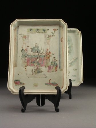 TWO CHINESE FAMILLE ROSE PORCELAIN TRAYS, each of s