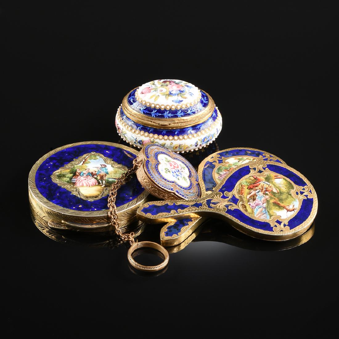 A GROUP OF FIVE ANTIQUE DIMINUTIVE GILT METAL AND (1 of 14)