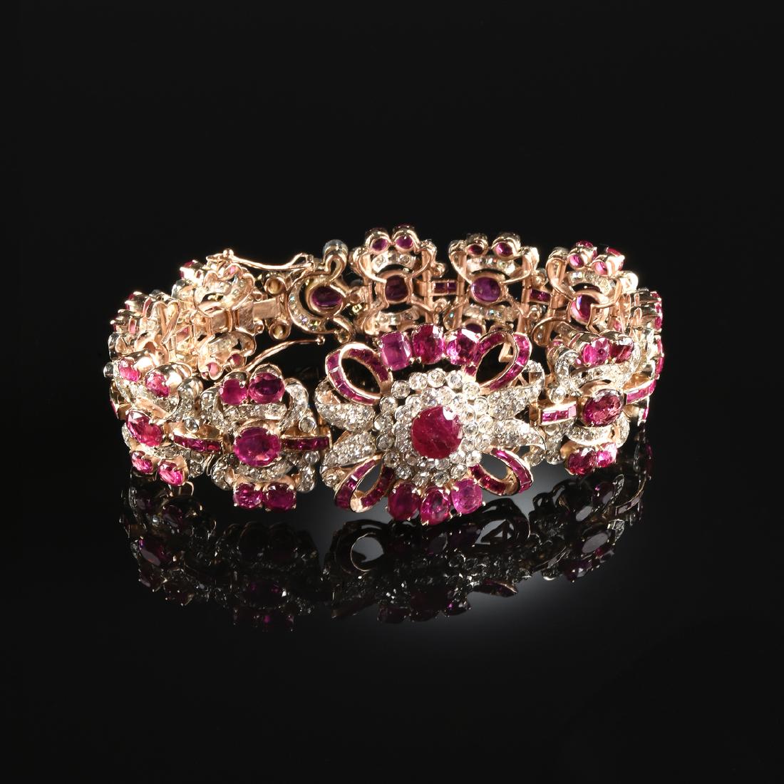 A 14K YELLOW GOLD, RUBY, AND DIAMOND LADY'S BRACELET, (1 of 2)