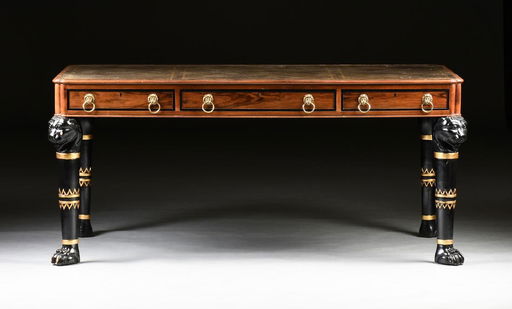 A Baker Furniture Egyptian Revival Style Walnut Leather A Baker Furniture Egyptian Revival Style Walnut Leather