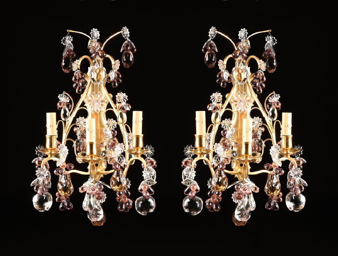 A PAIR OF LOUIS XV STYLE GILT BRONZE AND CRYSTAL THREE (1 of 6)
