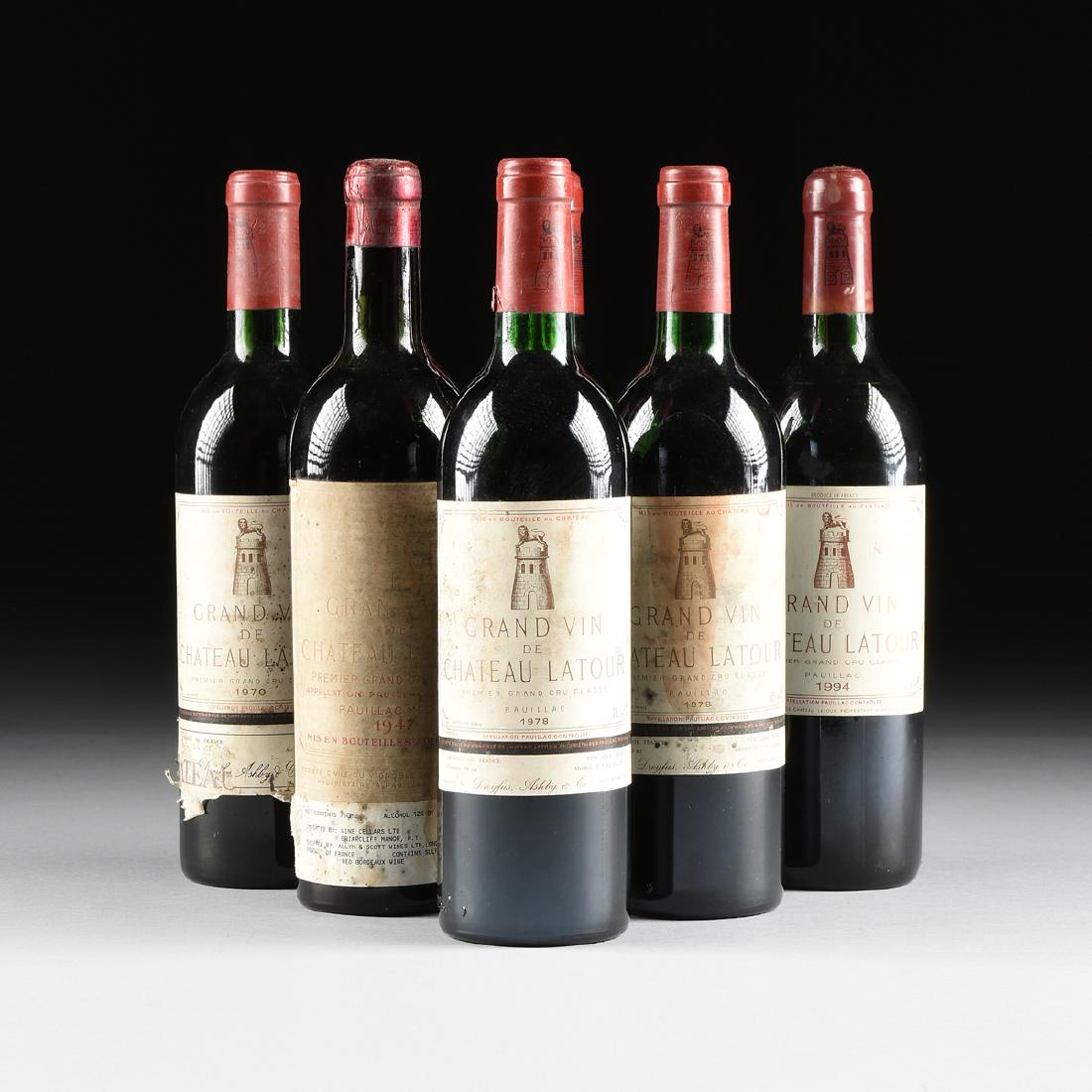 A MIXED GROUP OF SIX BOTTLES OF GRAND VIN DE CHÂTEAU: A MIXED GROUP OF SIX BOTTLES OF GRAND VIN DE CHÂTEAU LATOUR, PREMIER GRAND CRU CLASSÉ WINE, PAUILLAC, FRANCE, comprising one 1947 bottle; one 1970; two 1978, one 1979, and one 1994; all bottles 750m