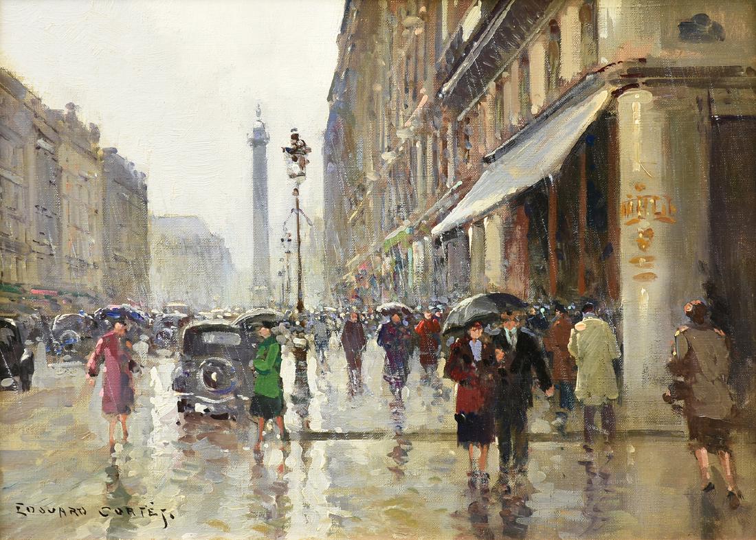 ÉDOUARD CORTÈS (French 1882-1969) A PAINTING, "Street: ÉDOUARD CORTÈS (French 1882-1969) A PAINTING, "Street Scene," oil on canvas, signed L/L. 13" x 18"