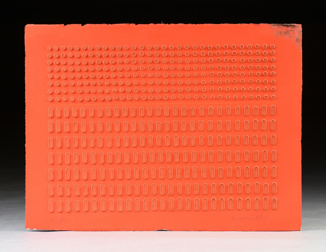 PAUL MAXWELL (American b. 1925) A PAINTING, "Red,": PAUL MAXWELL (American b. 1925) A PAINTING, "Red," stencil casting on paper, signed L/R, artist proof L/L. 26" x 34"