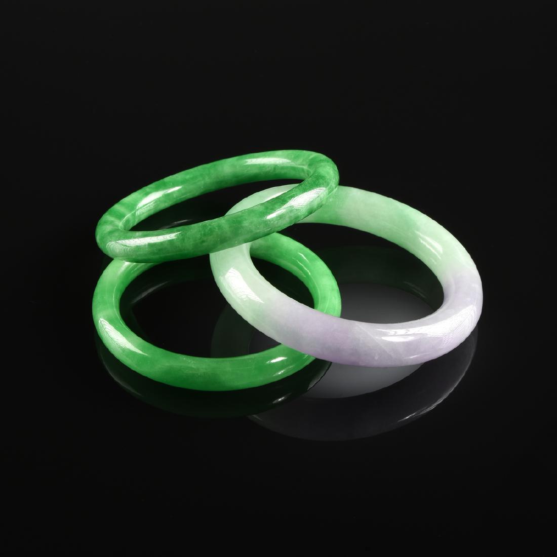 A GROUP OF THREE LADY'S JADE BANGLE BRACELETS, MODERN, (1 of 1)