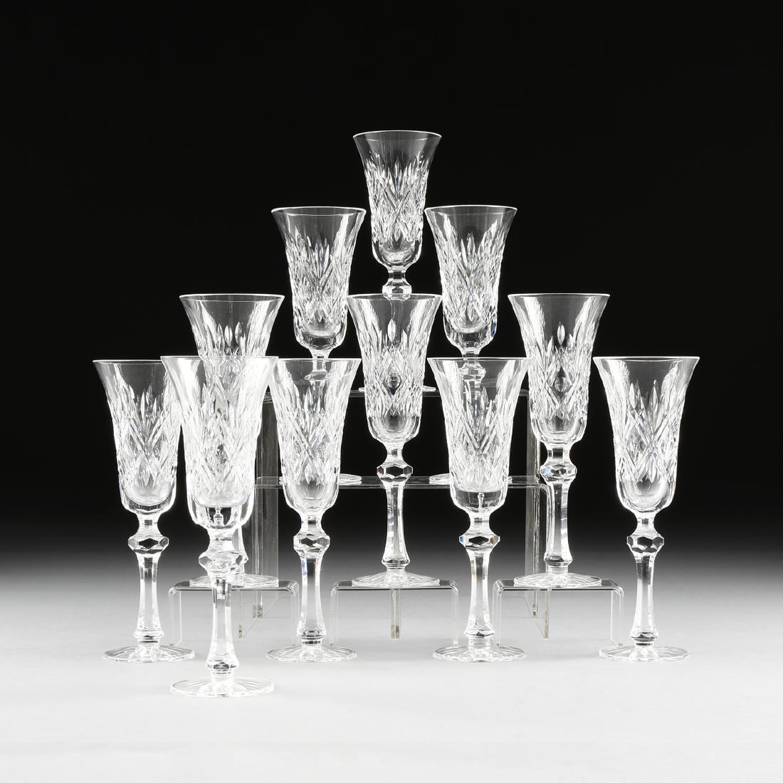 A SET OF ELEVEN WATERFORD CUT CRYSTAL CHAMPAGNE FLUTES (1 of 4)