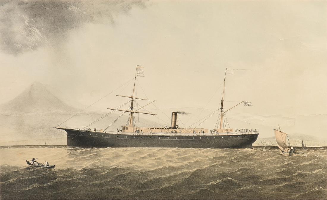 after CHARLES PARSONS (English/American 1821-1910) A: after CHARLES PARSONS (English/American 1821-1910) A COLORED STONE LITHOGRAPH, "The United States Mail Steam Ship Guatemala 1021 Tons," New York, 1849, ink on paper, inscription reads, "John M. Dow, C