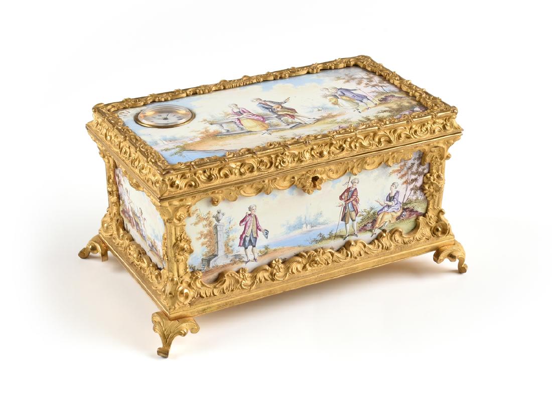 A CONTINENTAL GILT BRONZE AND COLORFULLY ENAMELED (1 of 14)