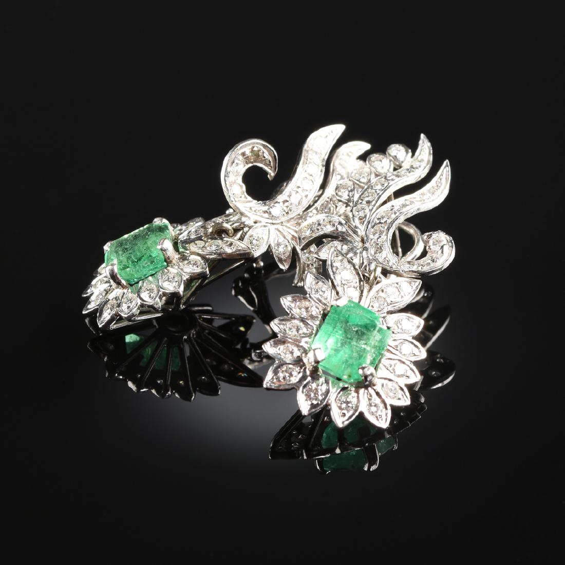 A PAIR OF 14K WHITE GOLD, PLATINUM, EMERALD, AND (1 of 3)