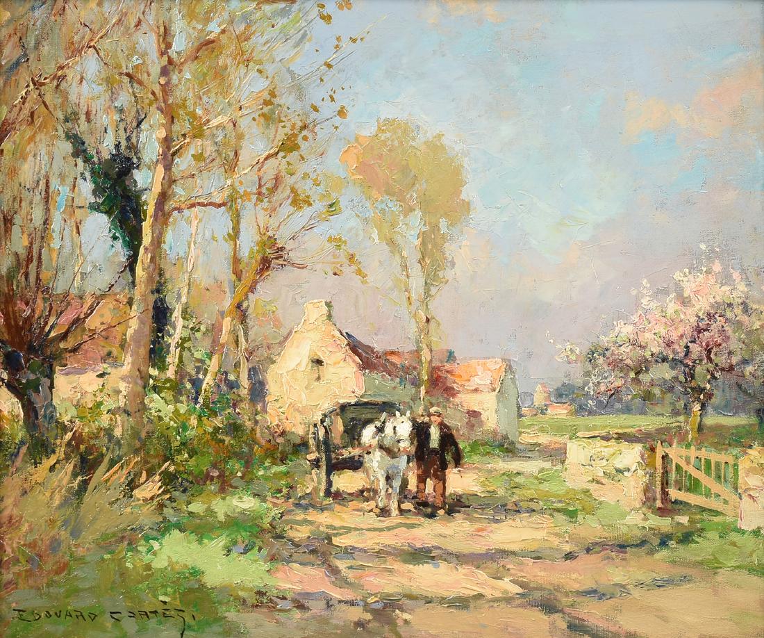ÉDOUARD CORTÈS (French 1882-1969) A PAINTING, "Farm: ÉDOUARD CORTÈS (French 1882-1969) A PAINTING, "Farm Road," oil on canvas, signed L/L. 20" x 24"