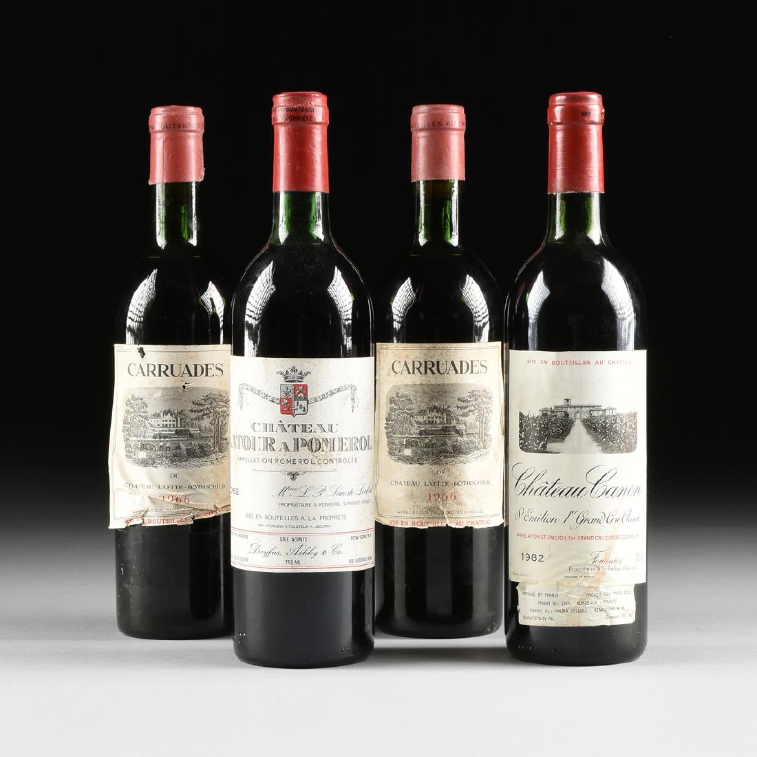 A GROUP OF FOUR BOTTLES OF FRENCH WINE,: A GROUP OF FOUR BOTTLES OF FRENCH WINE, comprising two bottles of 1966 Carruades de Château Lafite-Rothschild Pauillac; one bottle of 1982 Château Canon Saint-Émilion, 1er Grand Cru Classé; and on