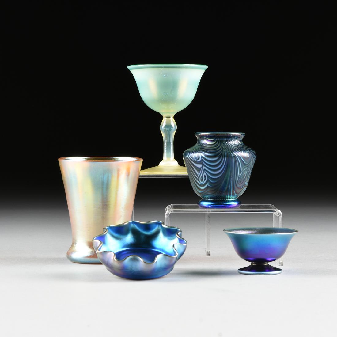 A GROUP OF FIVE AMERICAN IRIDESCENT GLASS VESSELS, (1 of 11)