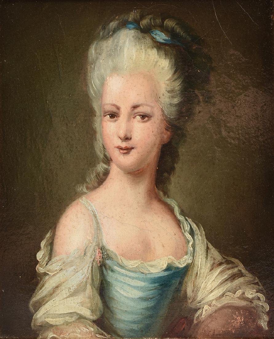 after ELISABETH LOUIS VIGEE-LEBRUN (French 1755-1842) A: after ELISABETH LOUIS VIGEE-LEBRUN (French 1755-1842) A PAINTING, "Portrait of a Young Girl," first half nineteenth century, oil on canvas, unsigned. 10 3/4" x 8 3/4"