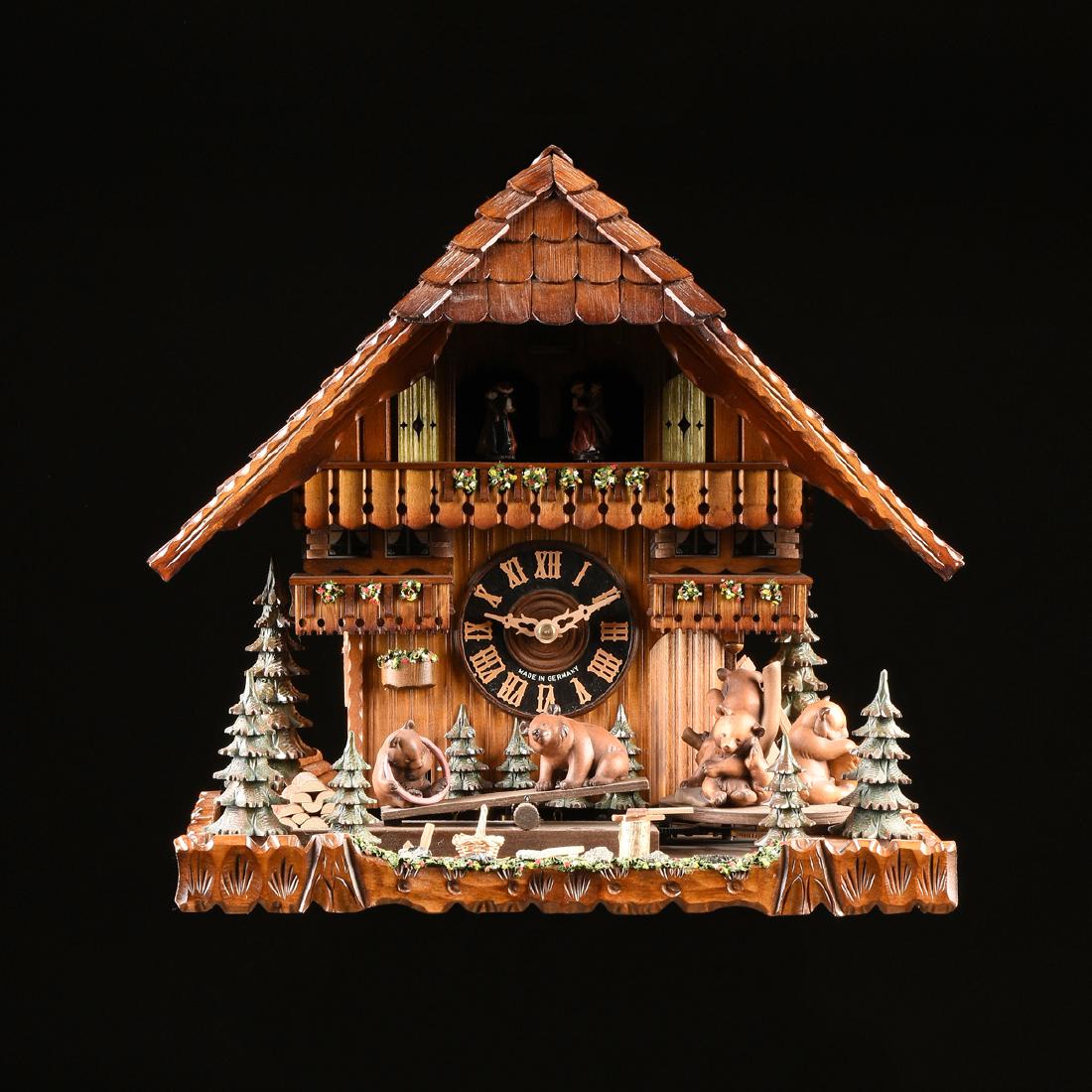A GERMAN BLACK FOREST CUCKOO CLOCK, "Bears at Play by (1 of 6)
